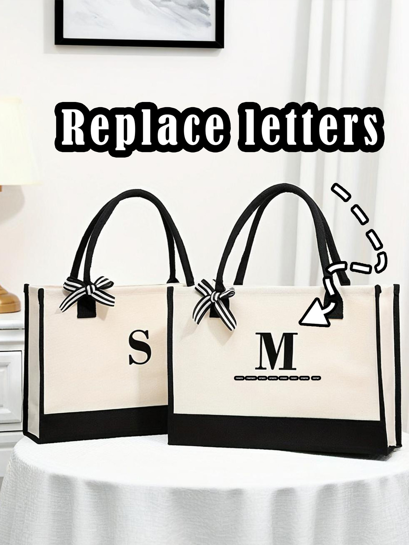 Letter Canvas Shoulder Tote Bag